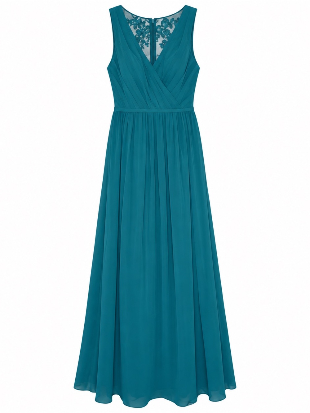Azazie Chiffon Teal Lace Dress XS Bridesmaid Formal Romantic Evening Homecoming - Picture 3 of 9